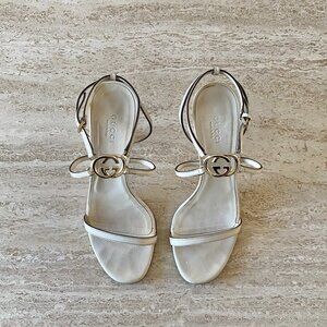 Vintage Gucci Silver CC Strappy Sandal Heels